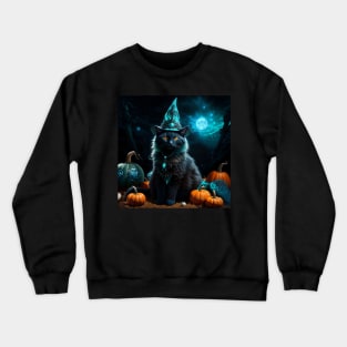 Sorceress black cat on Halloween night Crewneck Sweatshirt